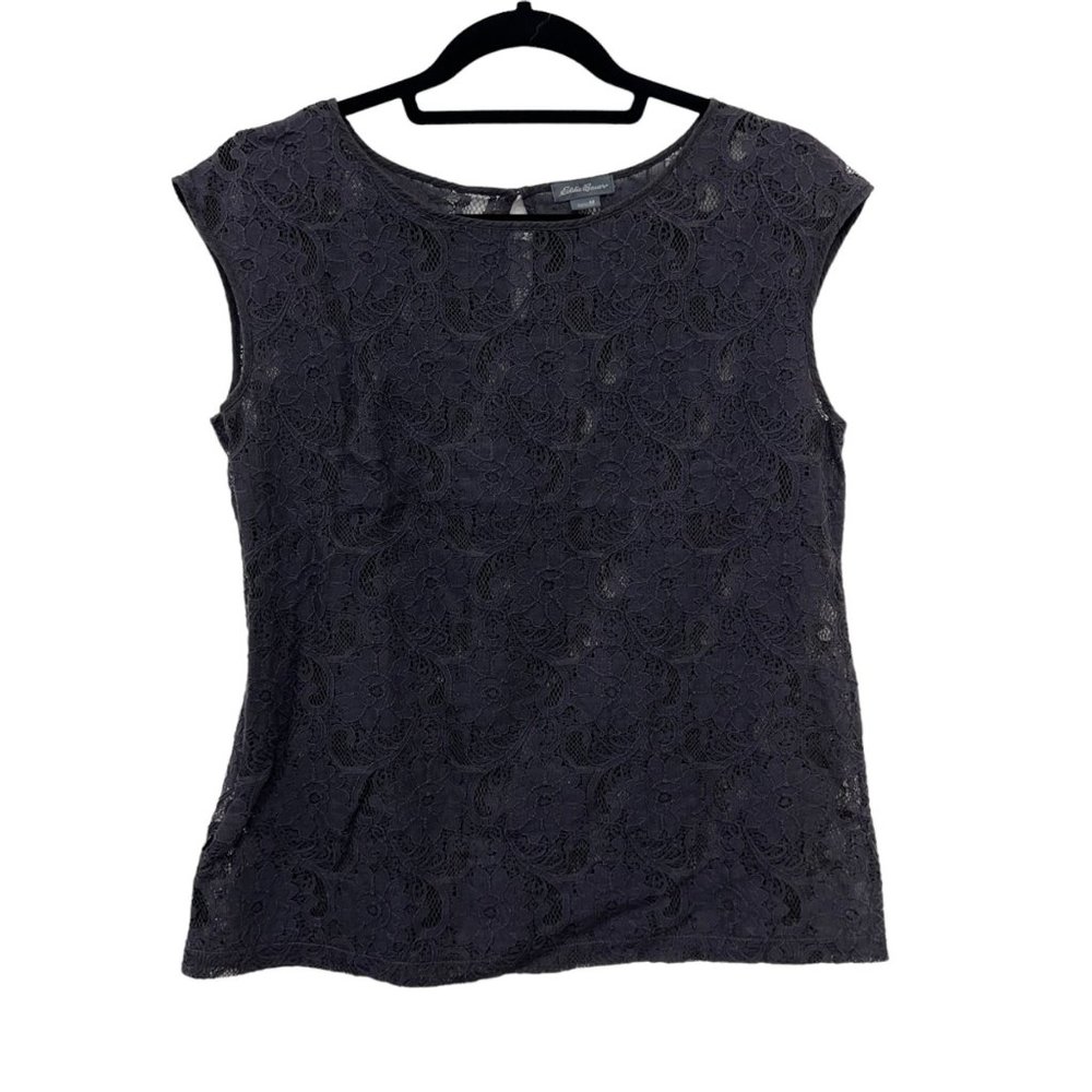 Eddie Bauer short sleeve lace womens blouse semi‎ sheer Size: M